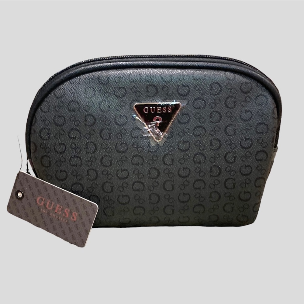 Guess Women Logo Cosmetic Makeup Pouch Travel Bag Black Brand New